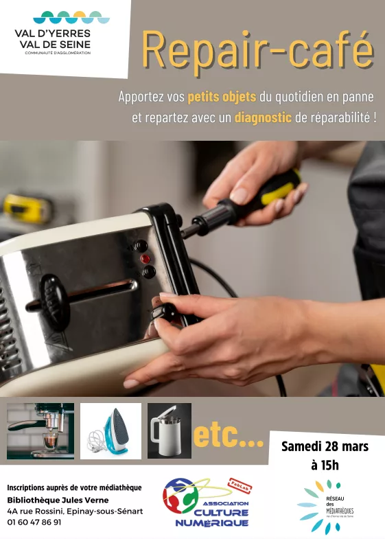 Samedi 28 mars, “Repair Café” à la médiathéque – Epinay-sous-Sénart